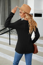 Cable-knit Long Sleeve V-neck T-shirt (27)