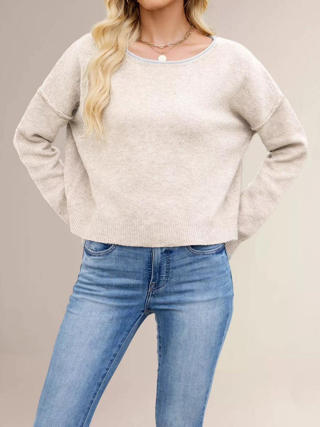 Round Neck Dropped Shoulder Sweater (2)