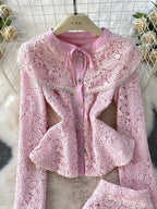 Lace Button Up Top Skirt Set (8)