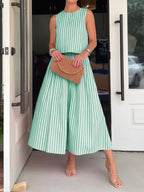 Striped Sleeveless Top Midi Skirt Set (8)