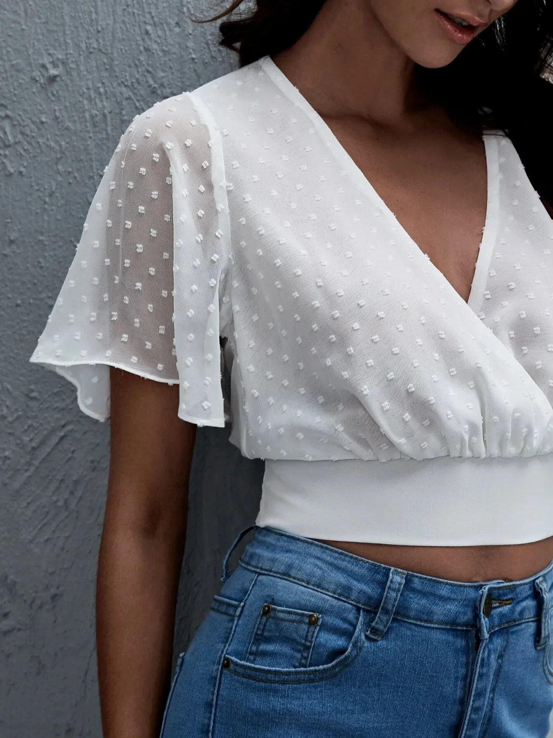 Short Sleeve Smocked Swiss Dot Blouse (4)