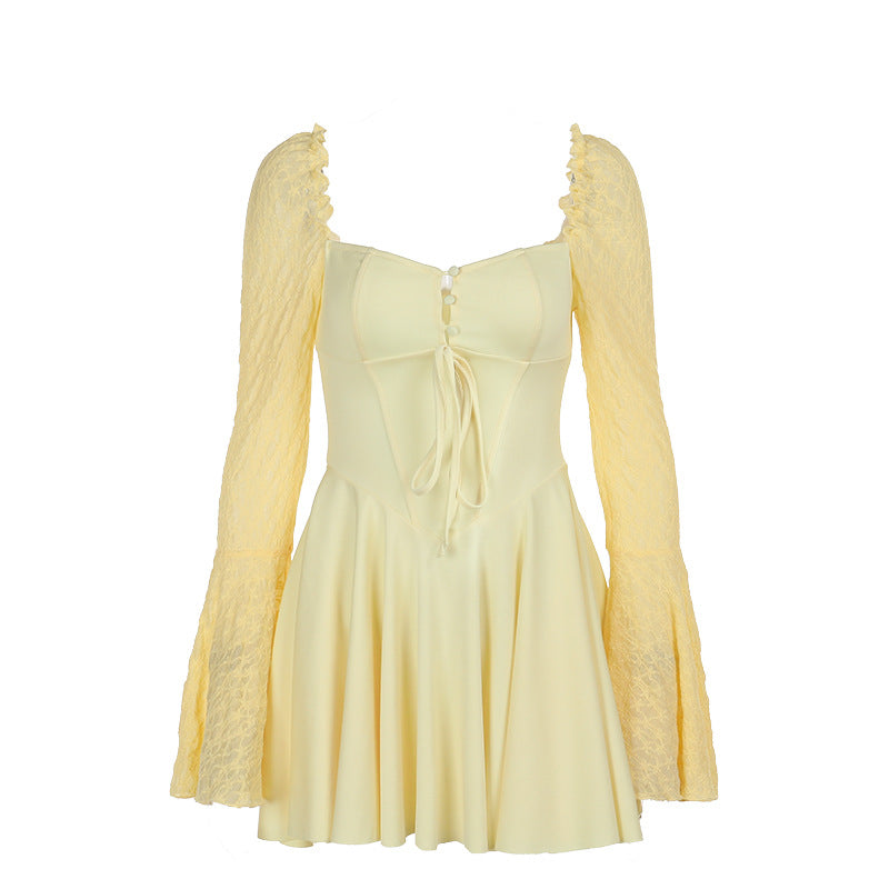 Socialite Retro Square Collar Lace Long Sleeve Dress photo 4