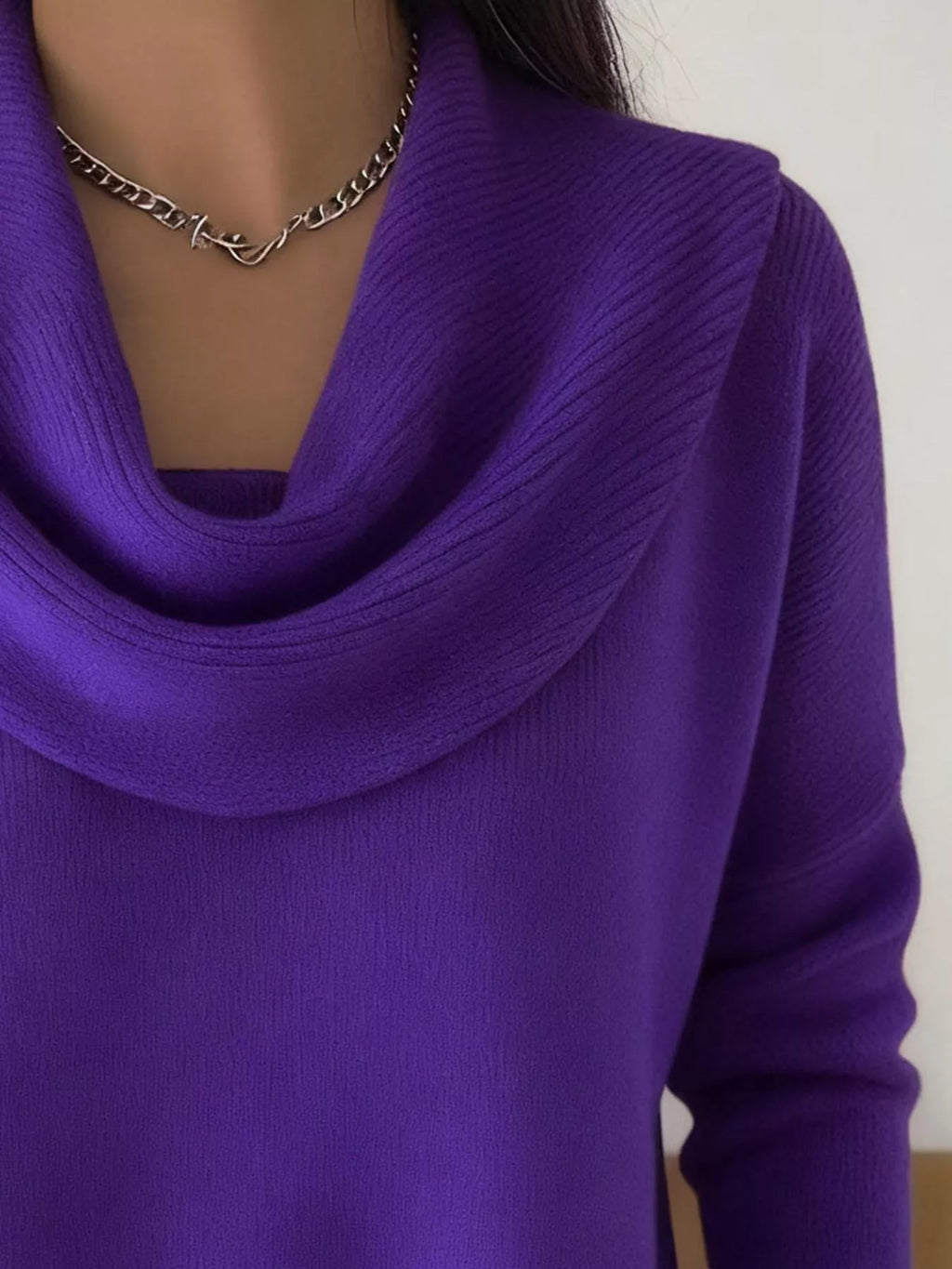 Drape Neck Long Sleeve Knit Top (2)