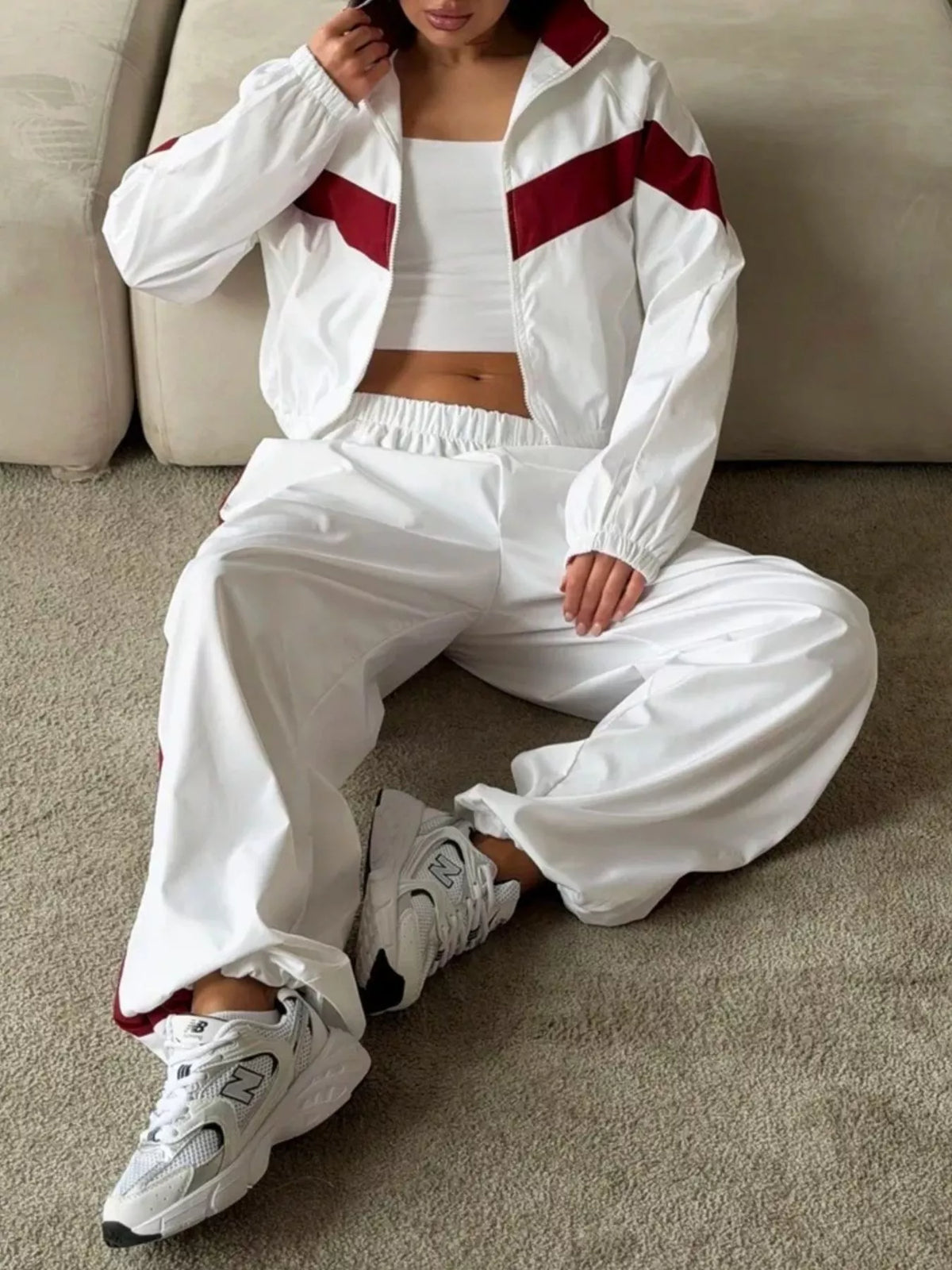 Block Zip Up Outerwear Pants Set (11)