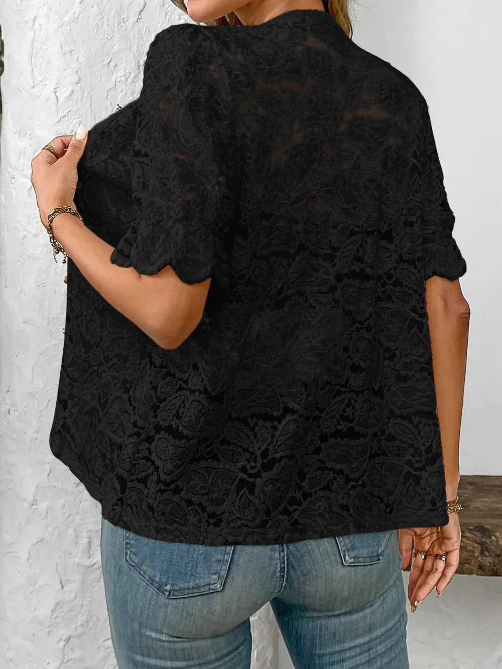 Button Down Half Sleeve Lace Shirt (13)