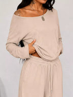 Full Size One-shoulder Top Drawstring Pants Set Plus (25)