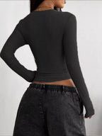 Ribbed Knit Long Sleeve V-neck Top (8)