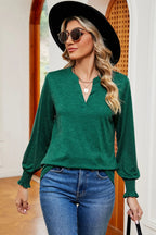 Notched Lantern Sleeve T-shirt (2)