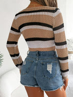 Tied Openwork Long Sleeve Knit Top (3)