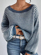 Striped Knit Boat Neck Sweater (7)