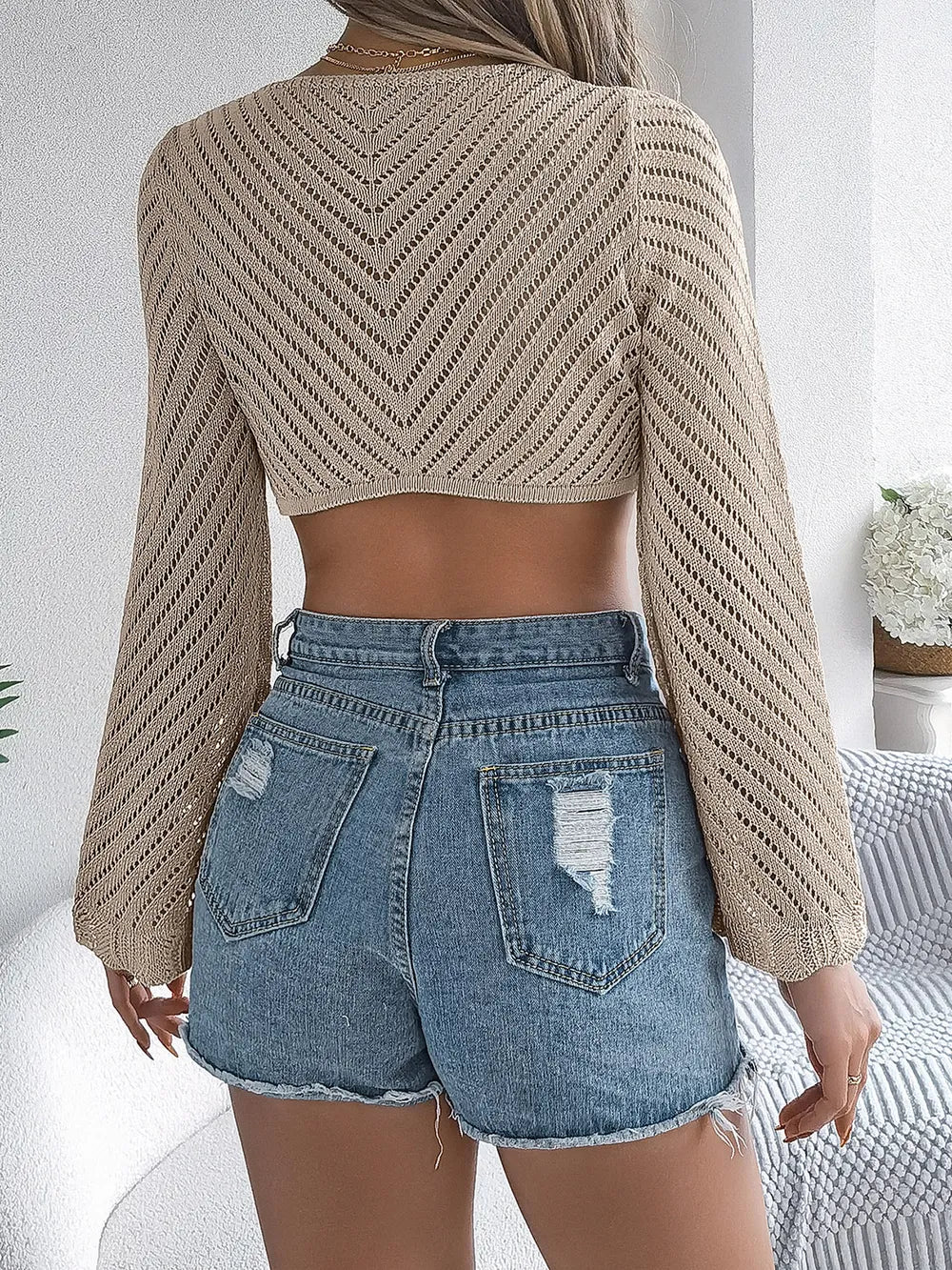 Openwork Tied Long Sleeve Knit Cover Up (9)