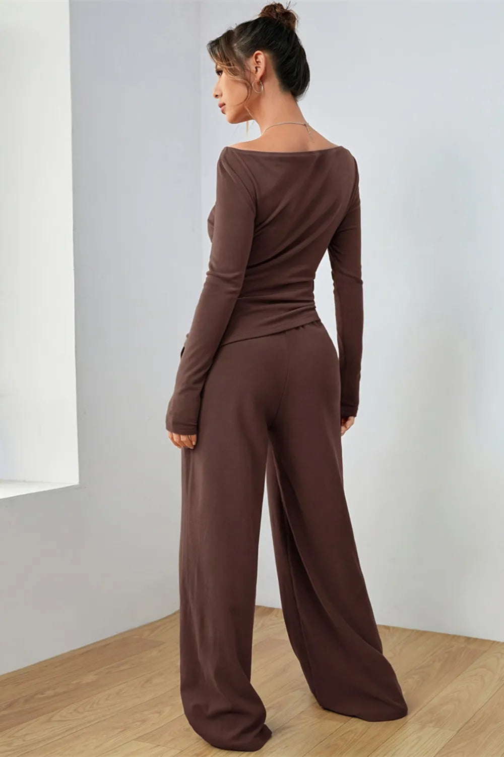 Boat Neck Long Sleeve Top Pants Set (7)