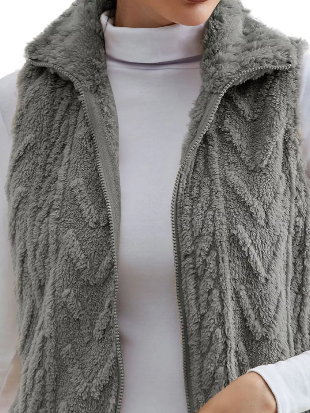 Full Size Cozy Faux Fur Zip-up Vest Coat Plus (3)