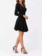 V-neck Ribbed Knit A-line Dress (7)