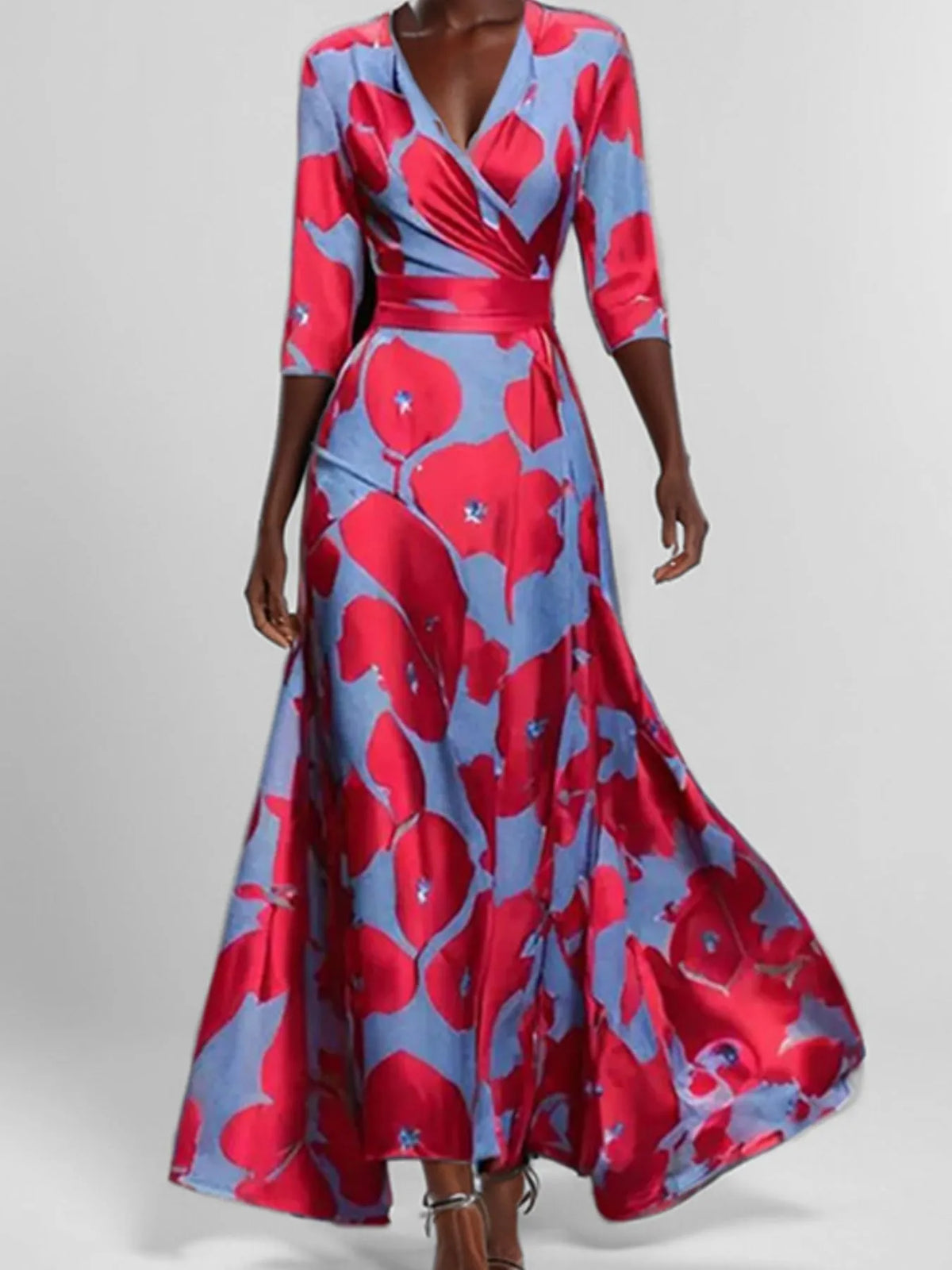 Floral Print Half Sleeve Wrap Maxi Dress (10)