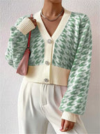 Houndstooth V-neck Button Up Cardigan (10)