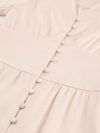 Elegant V-neck Puff Sleeve Button-down Midi Dress (8)