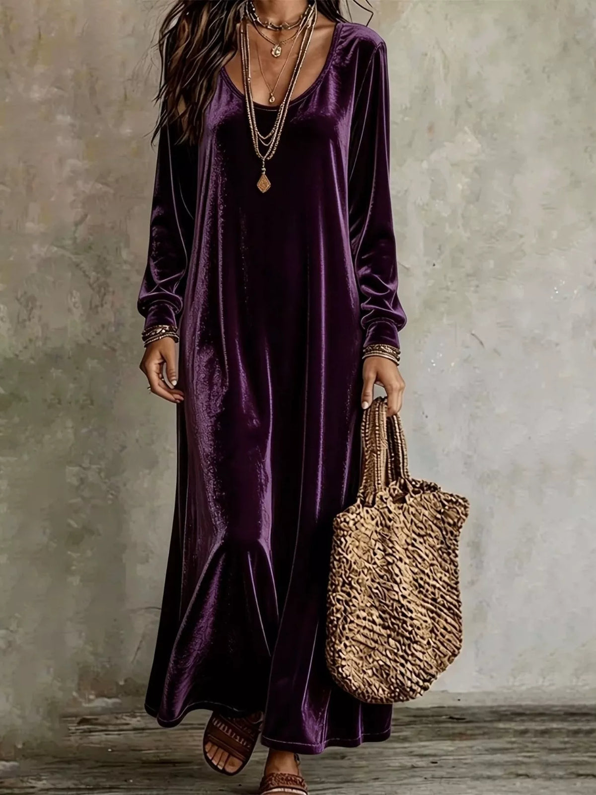 Velvet Maxi Dress Flowy Hem (9)