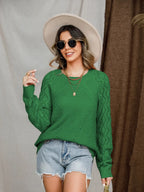 Openwork Round Neck Raglan Sleeve Sweater (13)