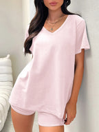 V-neck T-shirt Shorts Set
