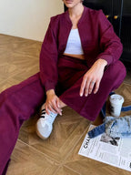 Zip Up Sweatshirt Wide-leg Pants Set (17)