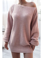 Boat Neck Long Sleeve Mini Sweater Dress