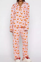 Bow-Print Top and Wide-Leg Pants Lounge Set