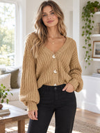 Button Up Long Sleeve Cardigan styled on a model