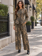 Button Up Long Sleeve Top Jeans Denim Set styled on a model