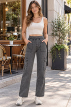 Buttoned Pocketed Long Jeans styled on a model