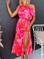 One Shoulder Printed Dress Slit (16)