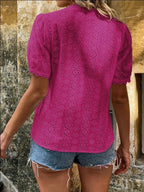 Full Size Eyelet V-neck Short Sleeve Blouse Plus (5)