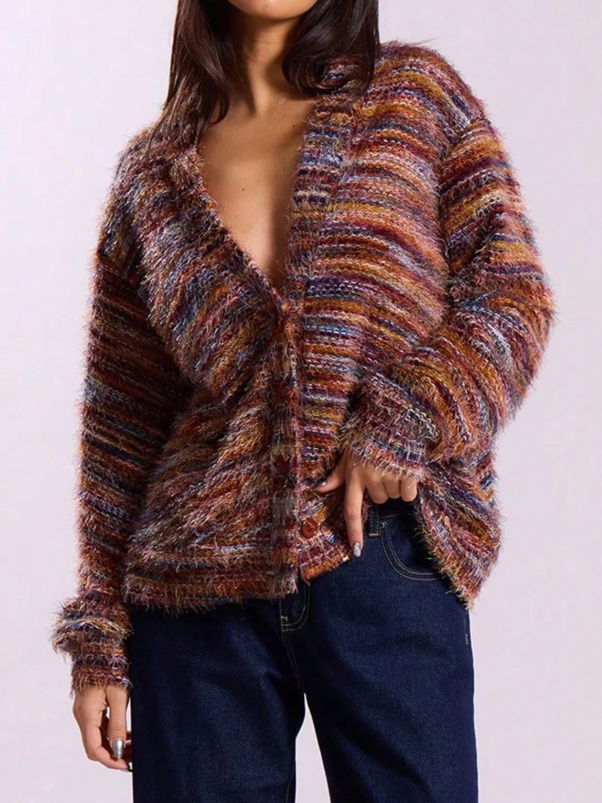 Chunky Knit V-neck Button-up Cardigan (5)