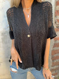 Full Size One Button Openwork Cardigan Plus (5)