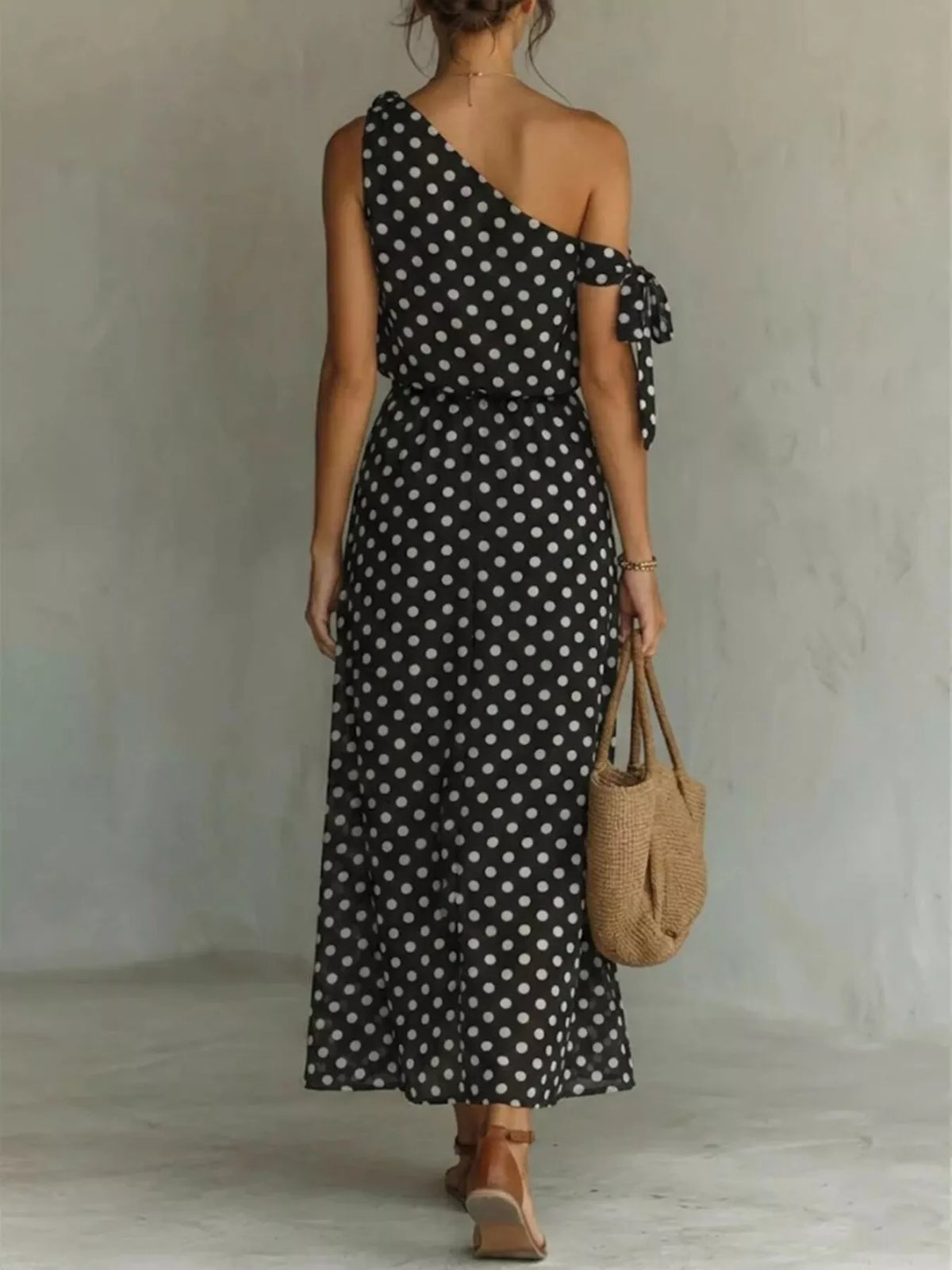 Full Size Polka Dot One-shoulder Maxi Dress Plus (2)