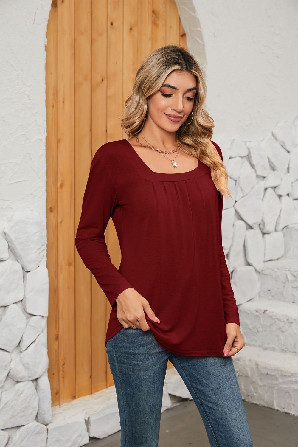 Square Neck Long Sleeve T-shirt (10)