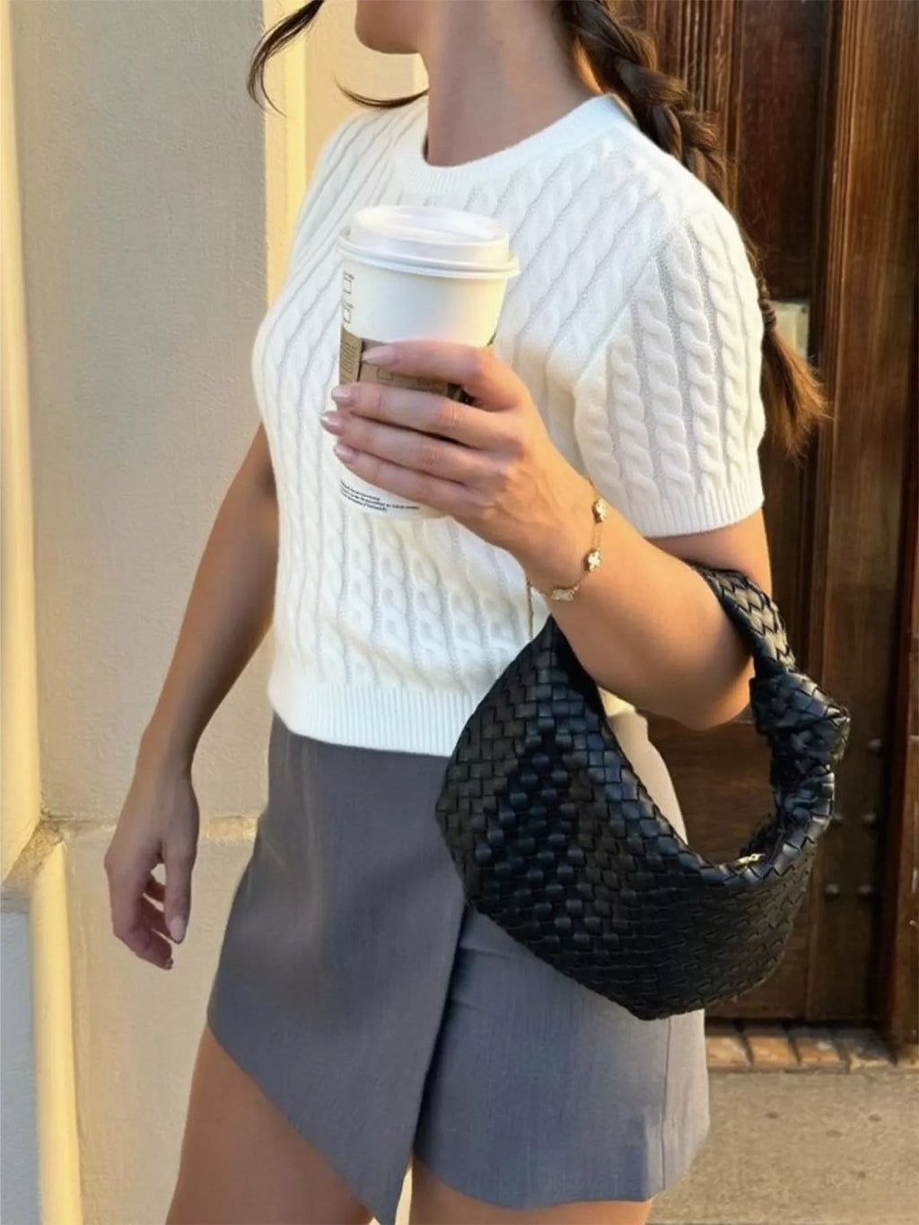 Cable-knit Short Sleeve Sweater (3)