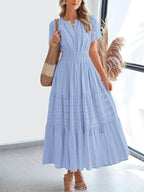 Notched Short Sleeve Tiered Dress (3)