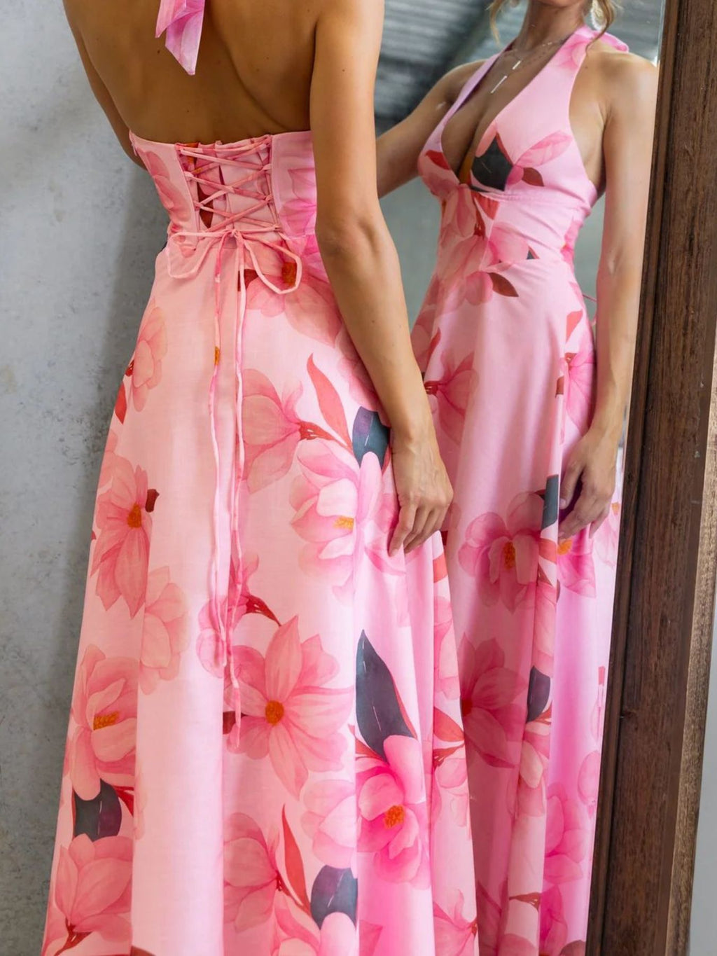 Floral Print Halter Neck Maxi Dress (11)
