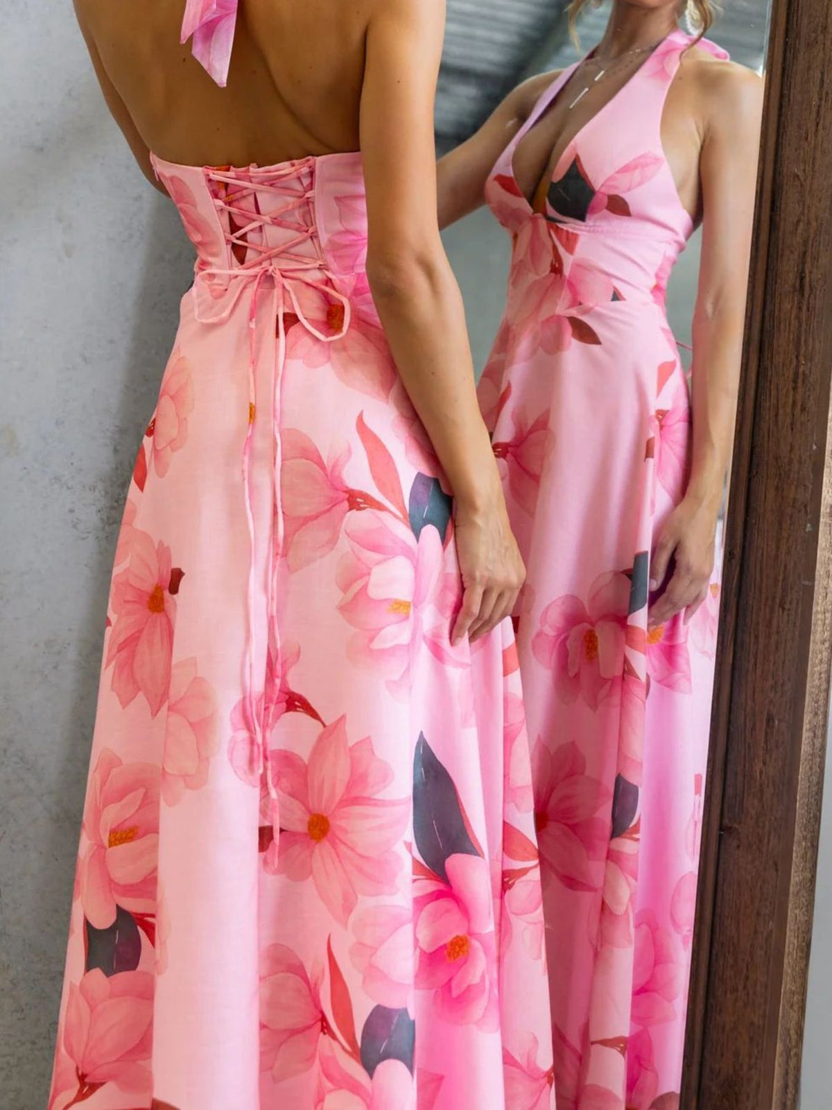 Floral Print Halter Neck Maxi Dress (11)