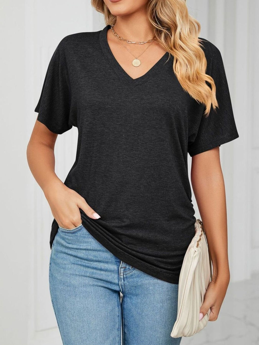 Casual V-neck Short Sleeve T-shirt (2)
