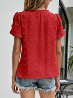 Swiss Dot Round Neck Petal Sleeve Top (18)