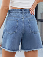 Raw Hem Slit Denim Shorts (14)