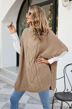 Cable-knit Turtleneck Slit Sweater (4)