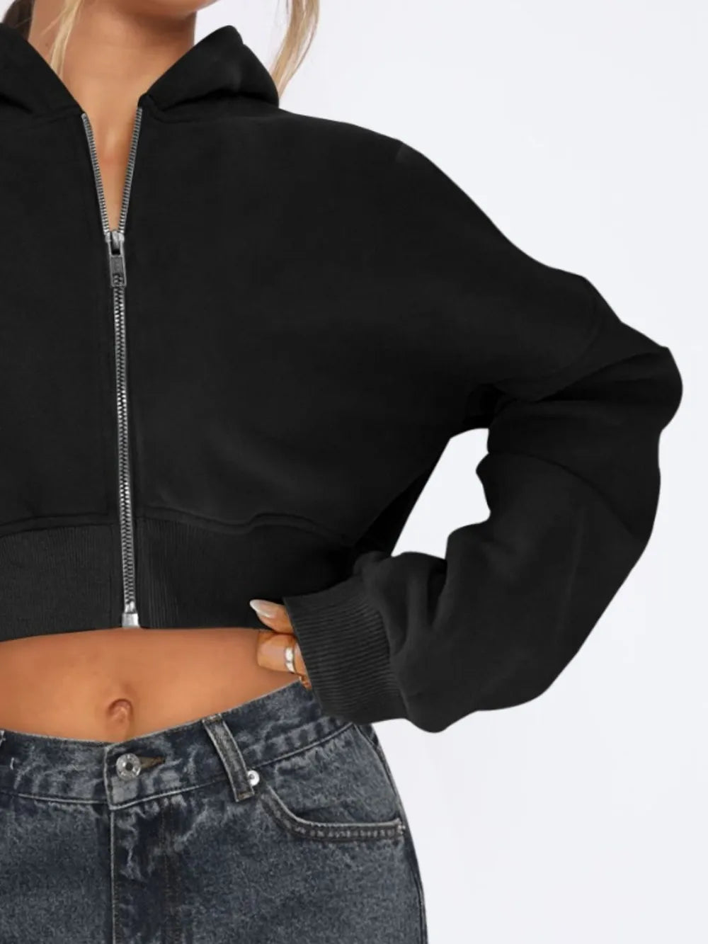 Zip Up Long Sleeve Hooded Cropped Jacket (6)