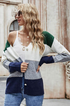 Block V-neck Button Down Cardigan (11)