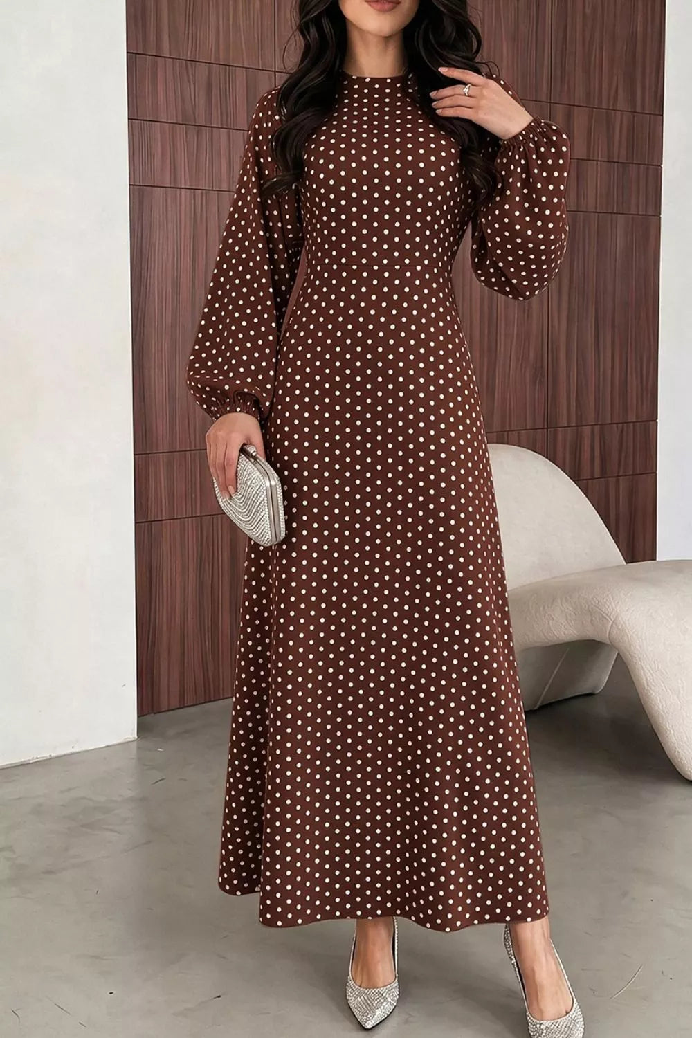 Polka Dot Long Sleeve Maxi Dress (11)