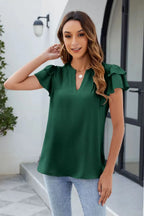 Ruffled Notched Short Sleeve Blouse (3)