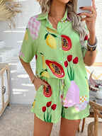 Printed Button Down Shirt Shorts Set (25)