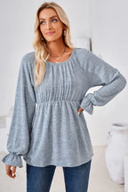 Ruched Round Neck Flounce Sleeve Blouse (18)